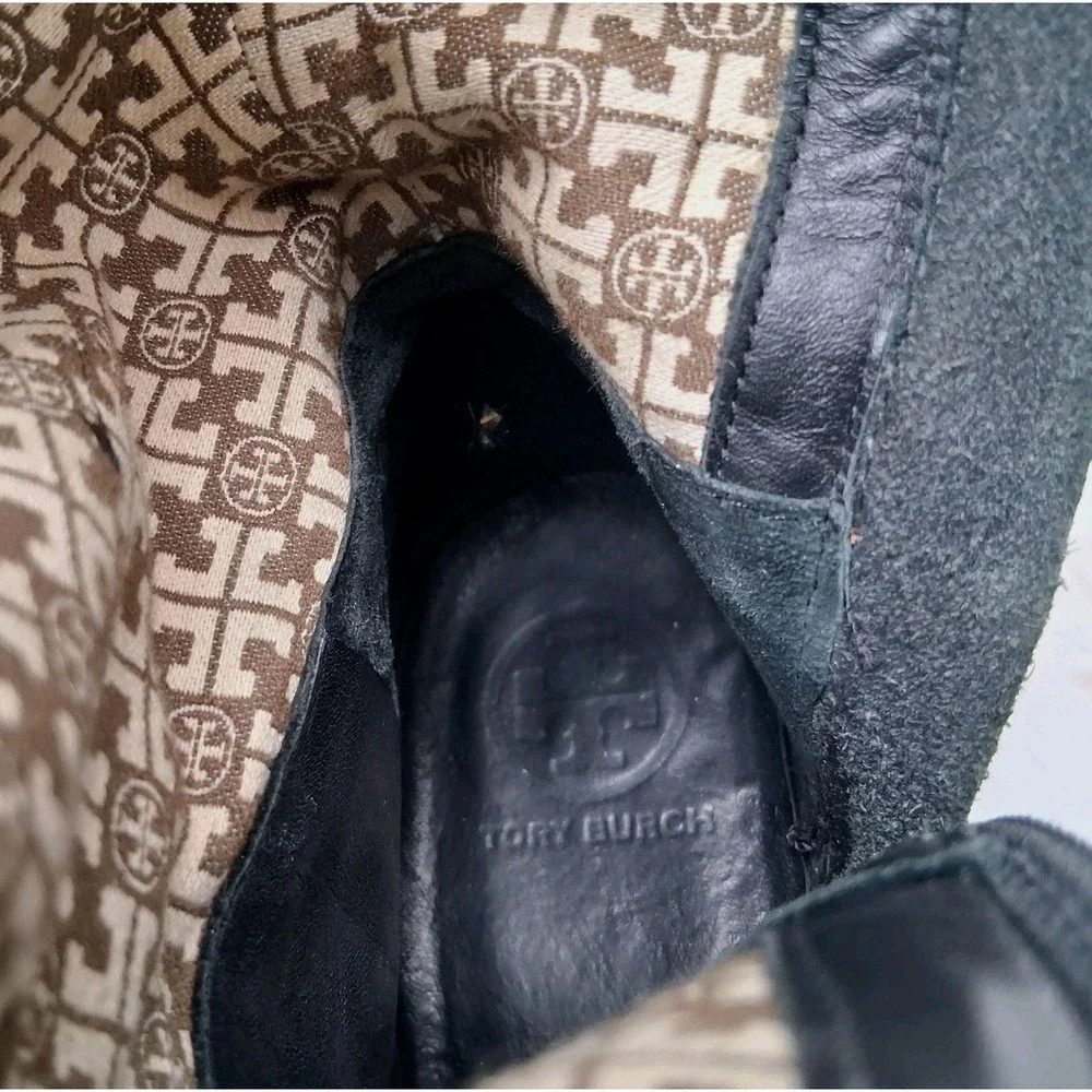 Tory Burch Boots Womens Size 7 Black Leather Knee High Riding Zip Logo